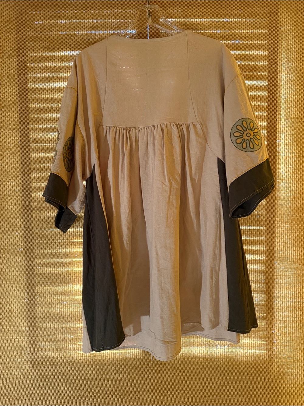 Embroidered Boho V-Neck Tunic in Cream & Green - Picture 4 of 5